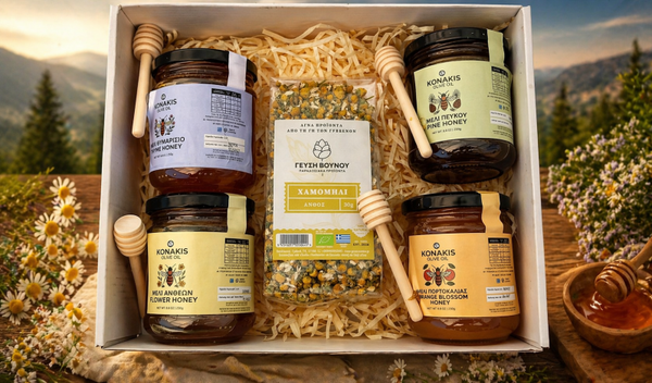 Griechische Genuss-Edition – Exklusive Honigvielfalt & Bio-Kamille in luxuriöser Geschenkbox