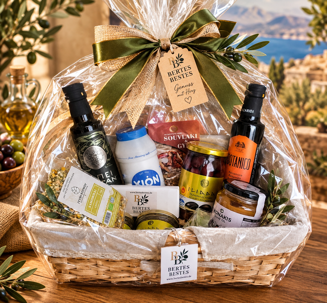 Bertes-Bestes Premium Genusskorb „Griechische Vielfalt“