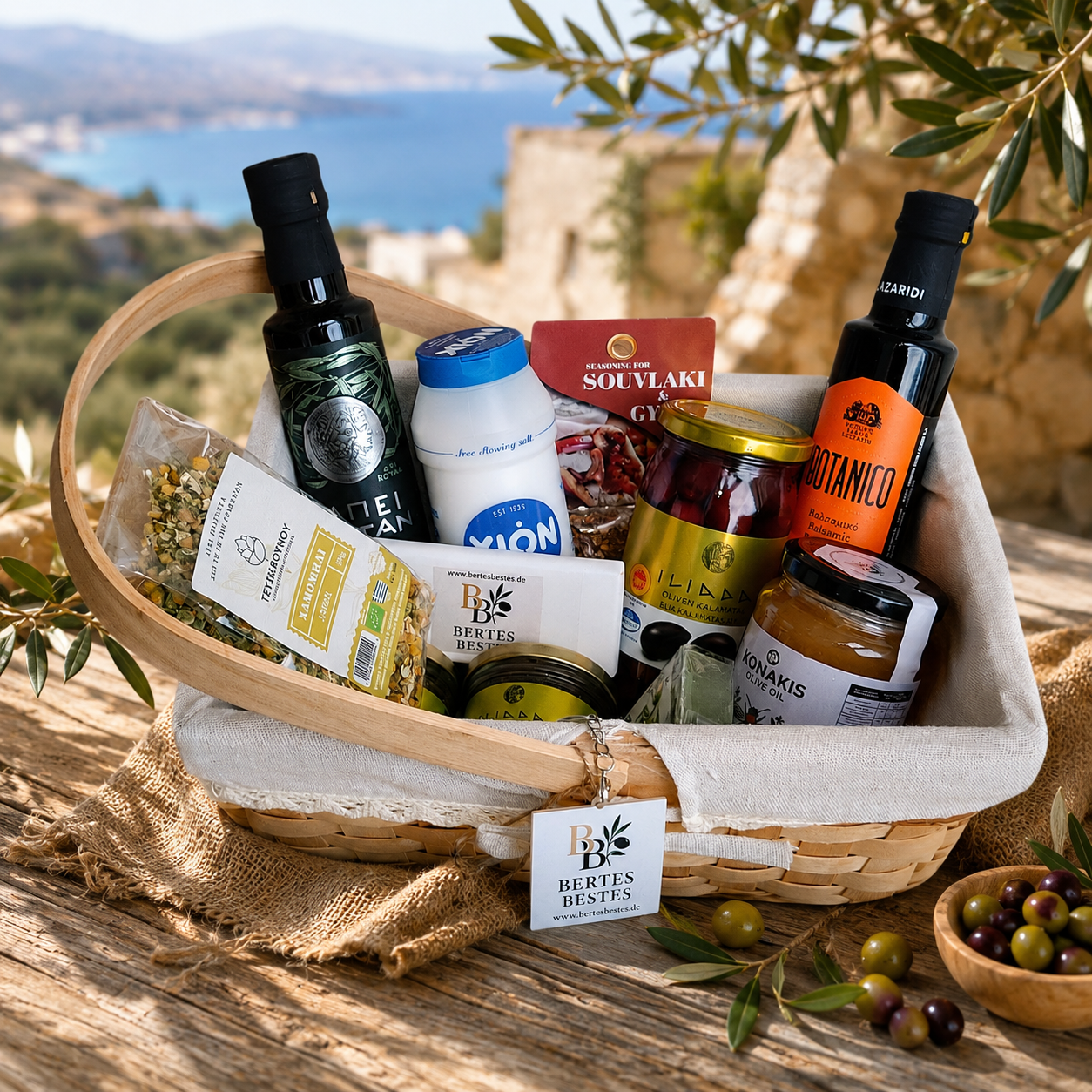 Bertes-Bestes Premium Genusskorb „Griechische Vielfalt“