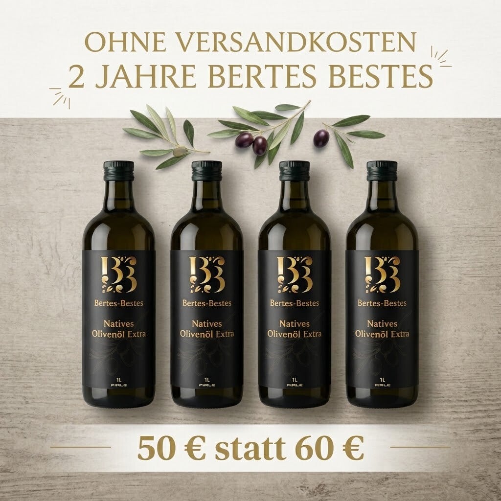 Griechisches Olivenöl aus eigener Plantage – 4 Flaschen (4 Liter) für 50 € | Bertes-Bestes