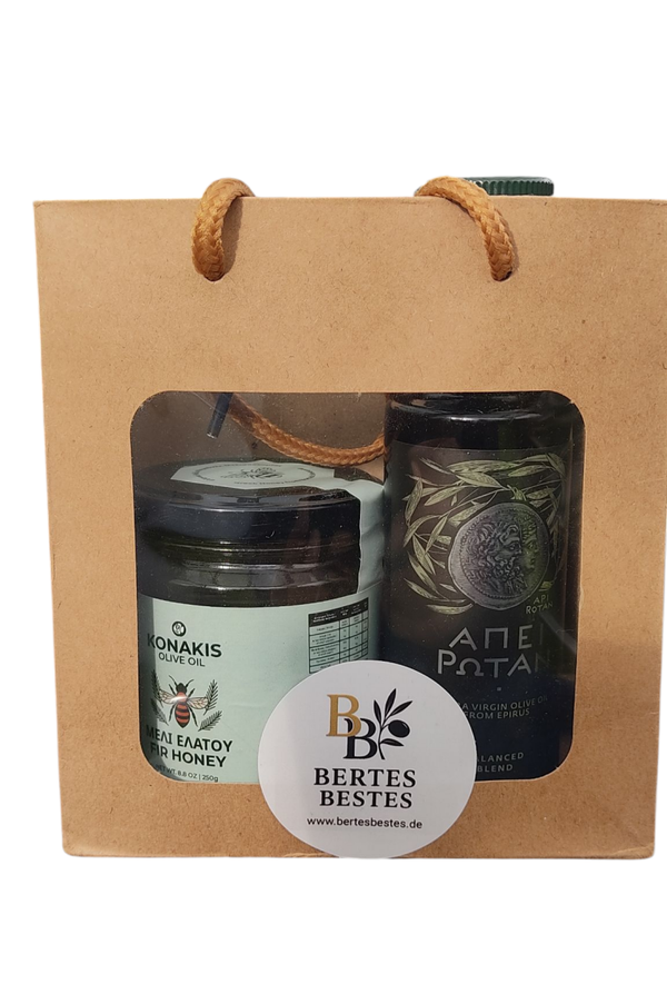Genuss-Set mit Honig, Olivenöl – liebevoll verpackt