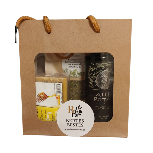 Geschenkset: Premium-Olivenöl, Bio-Oregano & Olivenölseife