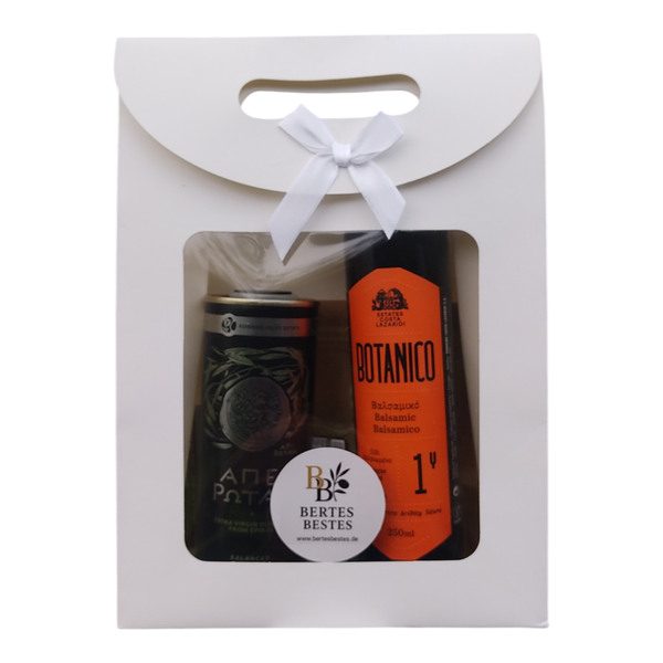 Geschenkset Feinkost mit Olivenöl, Balsamico, Olivenölseife & Gewürzen – Exklusive Premium Qualität