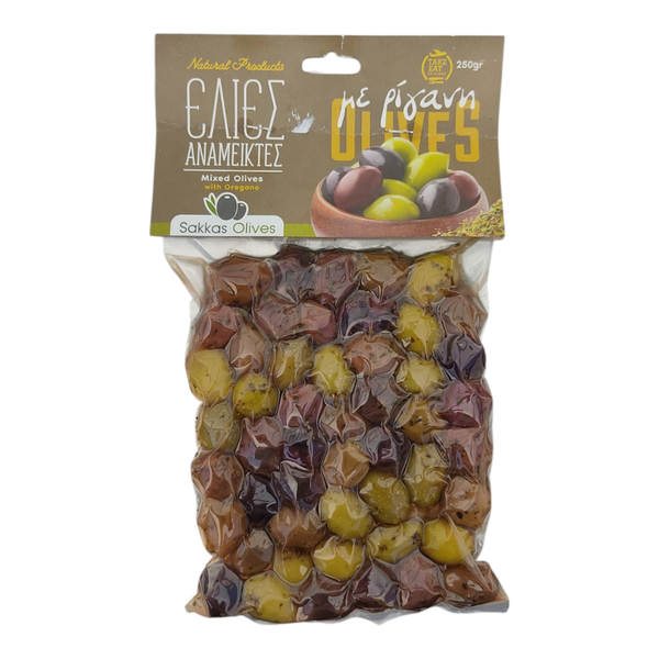 Vakuumverpackte Oliven-Mix – Grüne Oliven & Kalamata Oliven in Oregano-Marinade (250 g
