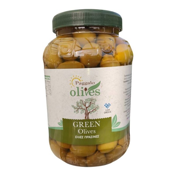 1 kg griechische grüne Oliven – kolossal (121–140), naturrein in Salzlake