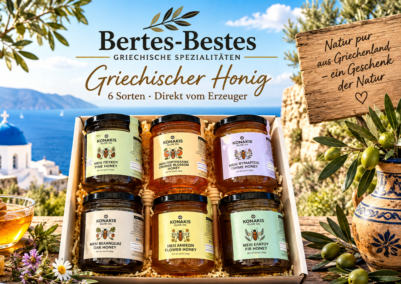 Griechisches Honig-Geschenkset – 6 Sorten à 250 g | Direkt vom Erzeuger