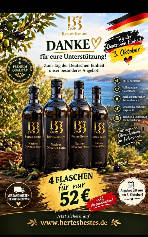 🇩🇪 3. Oktober Spezial 🇬🇷 4 Flaschen griechisches Olivenöl