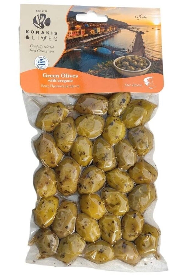 Vakuumverpackte Riesenoliven grün in Oregano-Marinade -250 g