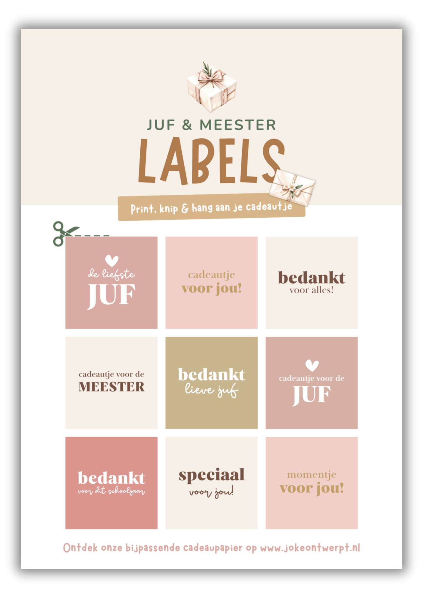 Juf & meester labels - Print, knip & hang aan je cadeautje