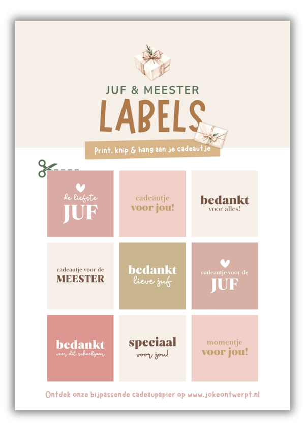 Juf & meester labels - Print, knip & hang aan je cadeautje