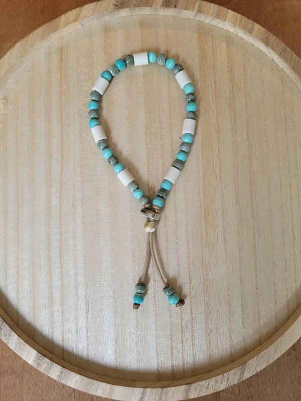 Anti Vlooien- & Tekenband met EM-X Kralen Mintgroen Grijsgroen