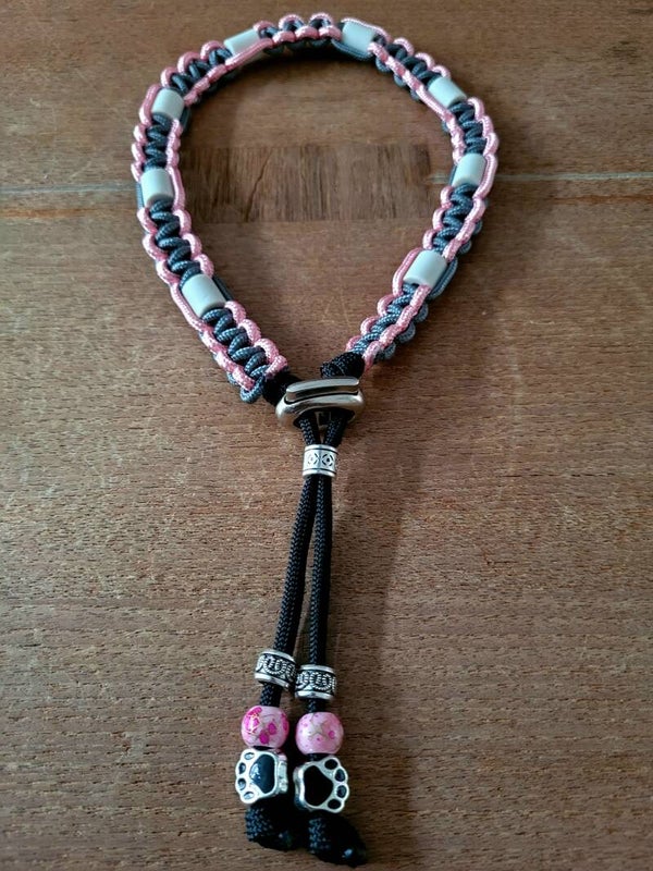 Anti Vlooien- en Tekenband EM-X Paracord Grijs Roze