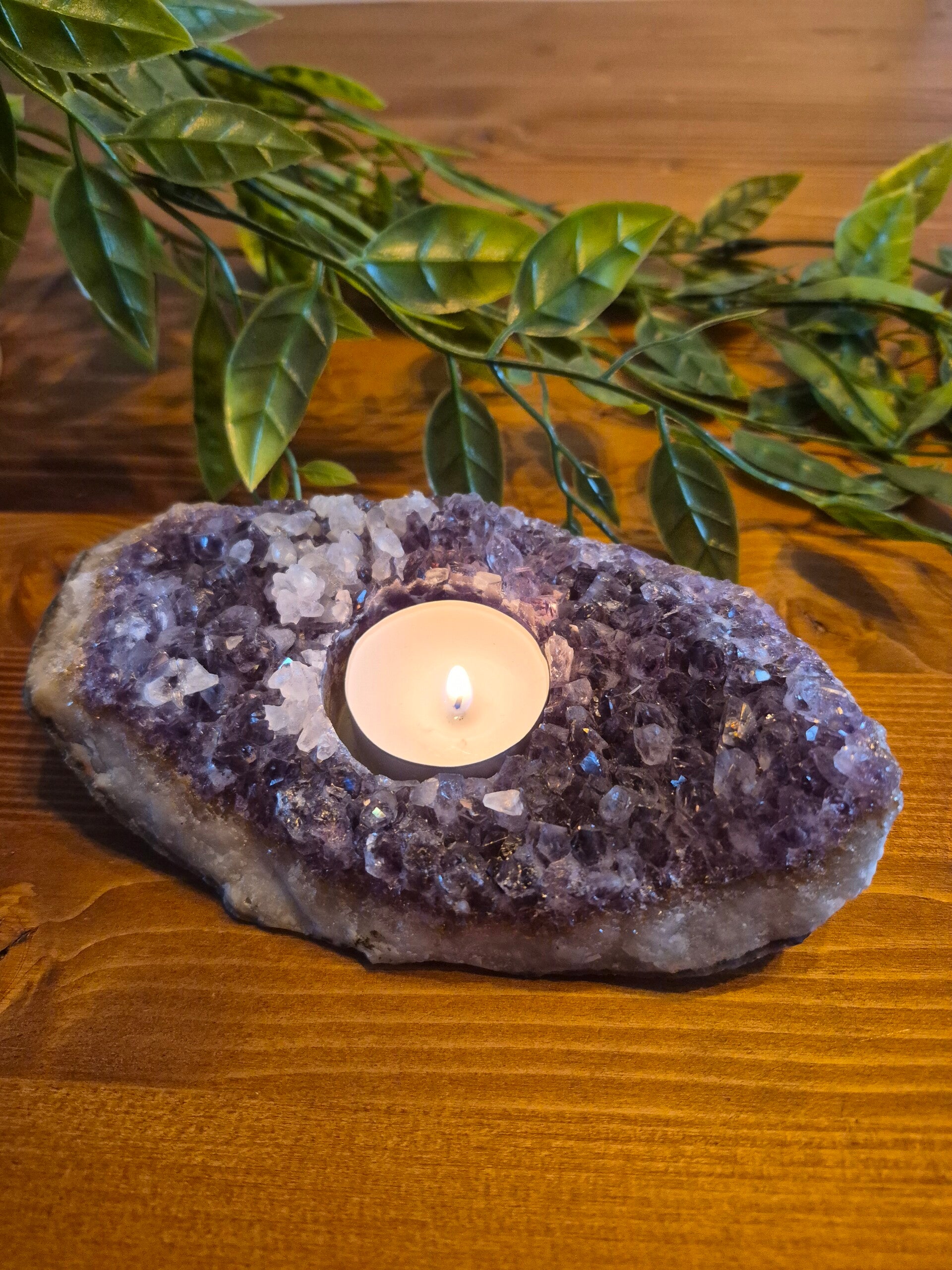 Amethist Theelichthouder met calciet