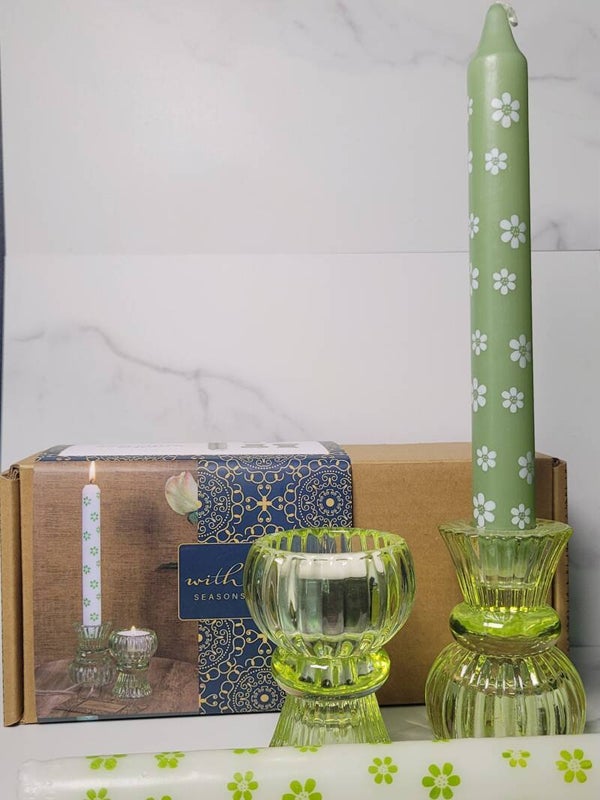 DUO Kaarsenhouder Giftset Groen – Compleet Cadeaupakket