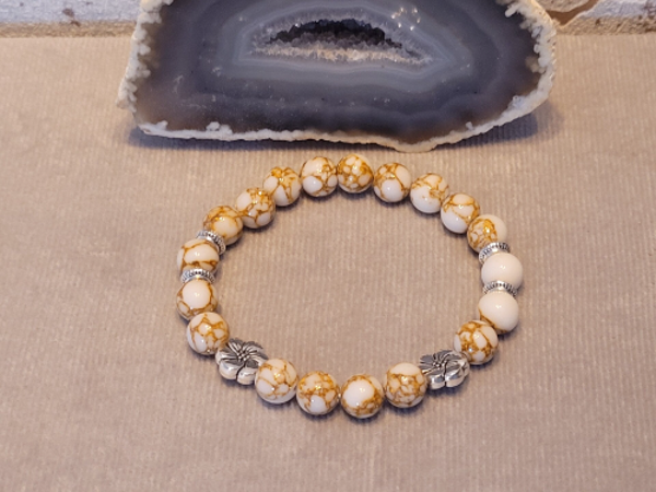 Armband Bruin Bedel Bloem Zilverkleurig