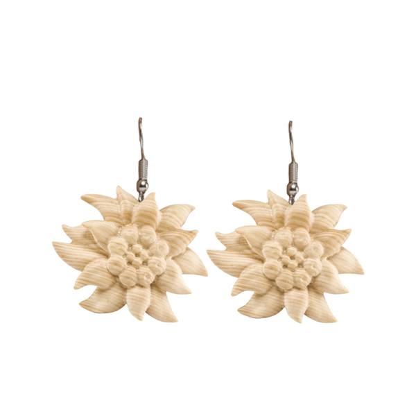 Boucles d’oreilles Edelweiß pendantes, taille 2 cm, finition naturelle