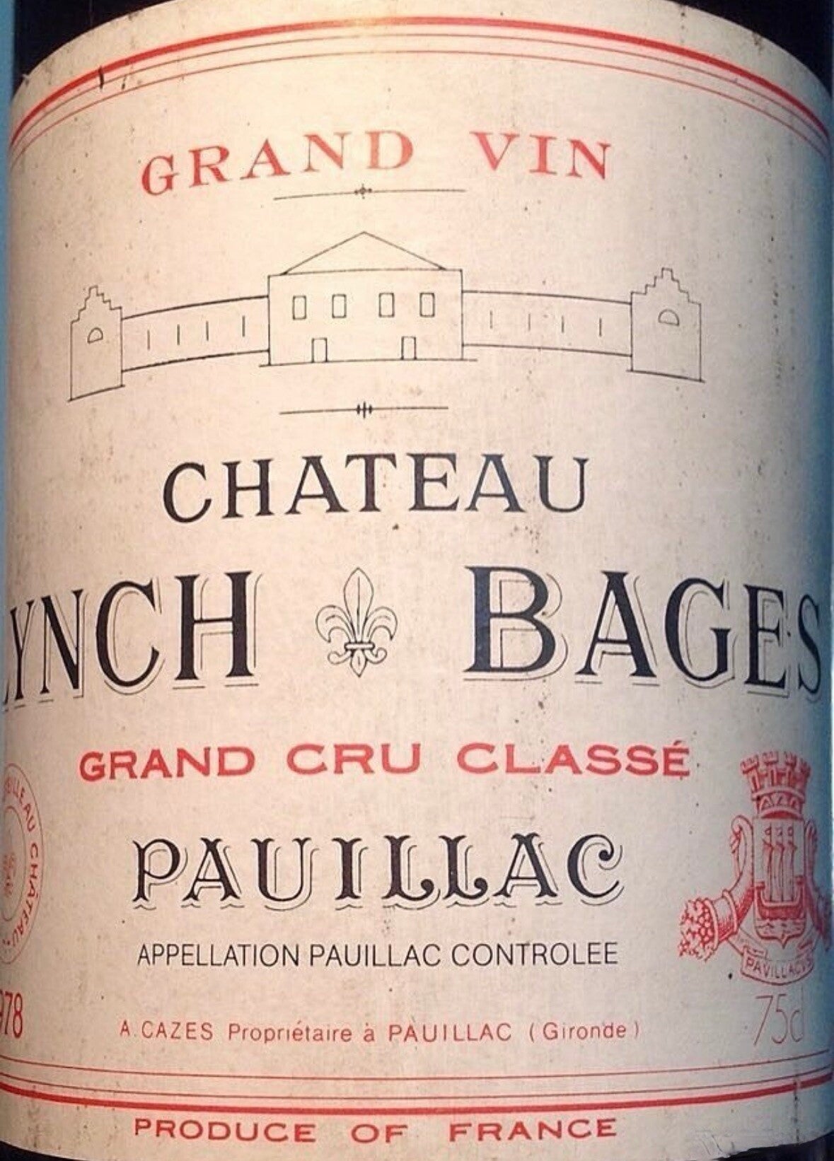 Château Lynch Bage 1978  Paulliac 5eme Grand Cru Classé - En stock