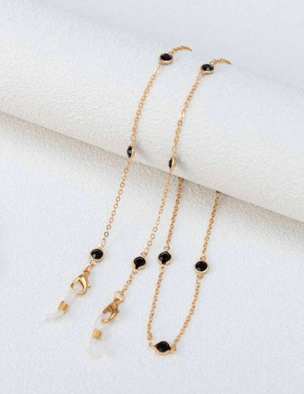 Zonnebril ketting met Zwarte Glas stenen