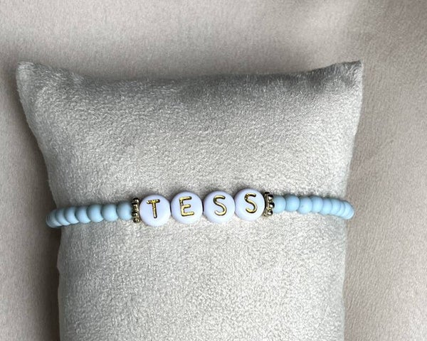 Naam armbandje acryl kralen matt Paled turquoise green