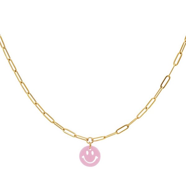 Smiley ketting roze