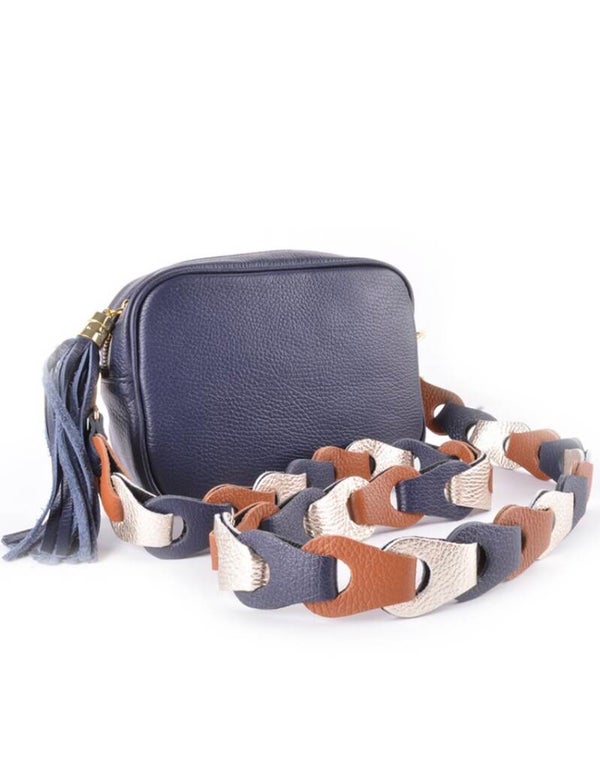 Bagstrap Donker Blauw - Donker Camel - Goud