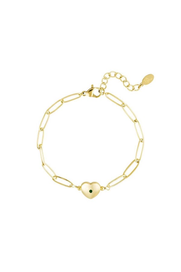 Armband Schakel Hart Goud - Groen