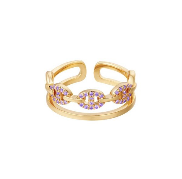 Steffie ring met zirkonia steentjes  lila/goud