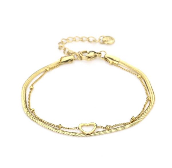 Romay dubbele armband hart goud