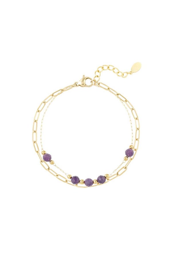 Armband Dubbel Schakel met Parels Paars