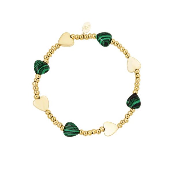 Armband Kralen met Hartjes Groen - Goud