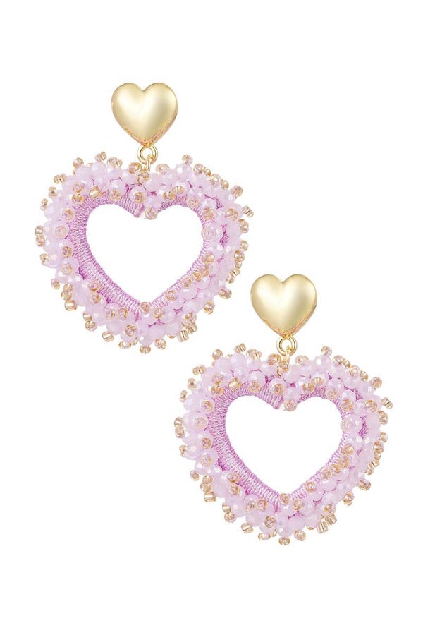 Oorbellen Hart met Glas Kristallen Roze