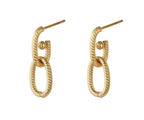 Lot oorbellen met dubbele ketting goud
