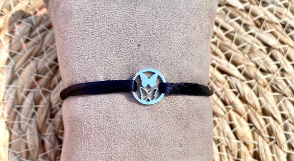 Satijnkoord armbandje Butterflies Zilver