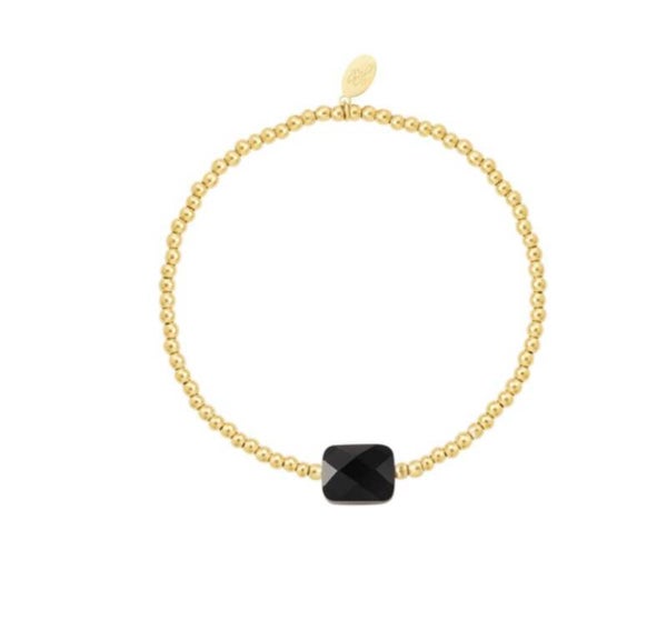 Armband met Rechthoekige Natuursteen Zwart
