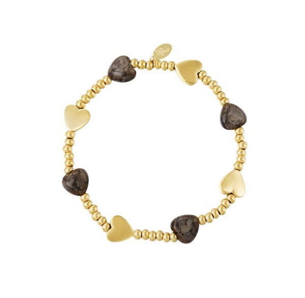 Armband Kralen met Hartjes Bruin - Goud