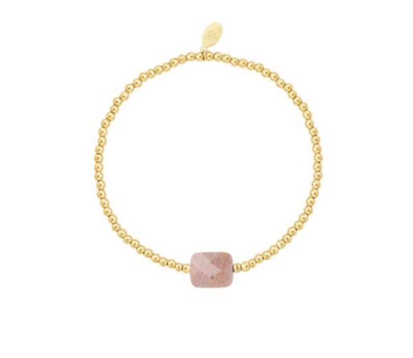 Armband met Rechthoekige Natuursteen Roze