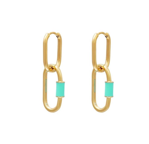 Oorbellen Schakel Goud - Blauw Sale