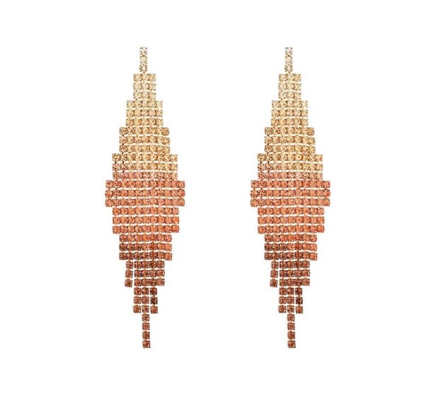 Strass oorbellen ruit beige/oranje