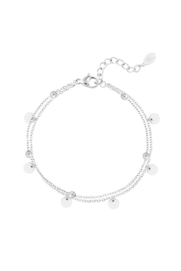 Armband dubbel met ronde bedels Zilver