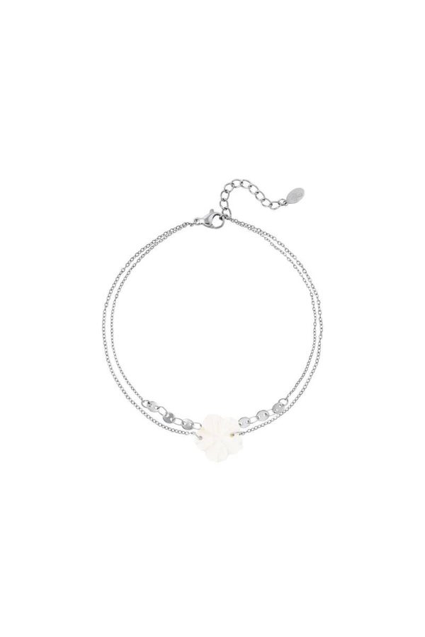 Armband dubbel met Bloem Parel Zilver