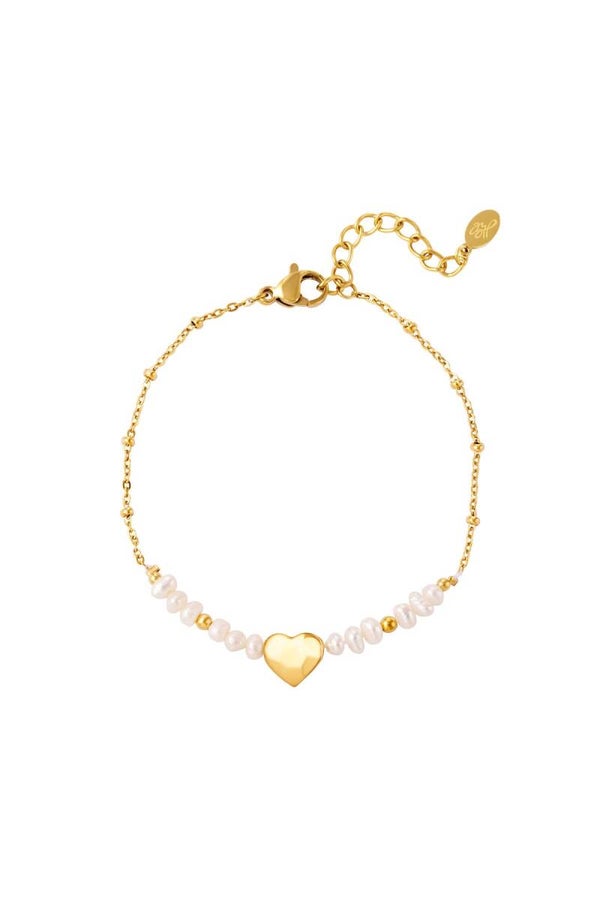 Armband Zoetwater Parels met Hart Goud