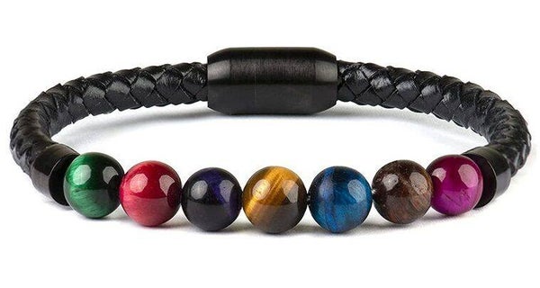 Heren Armband Gevlochten Leer met Kralen
