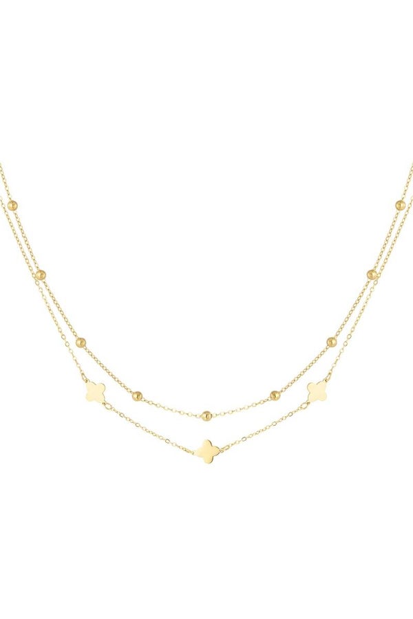 Ketting Dubbel met Klavertjes & Bolletjes Goud