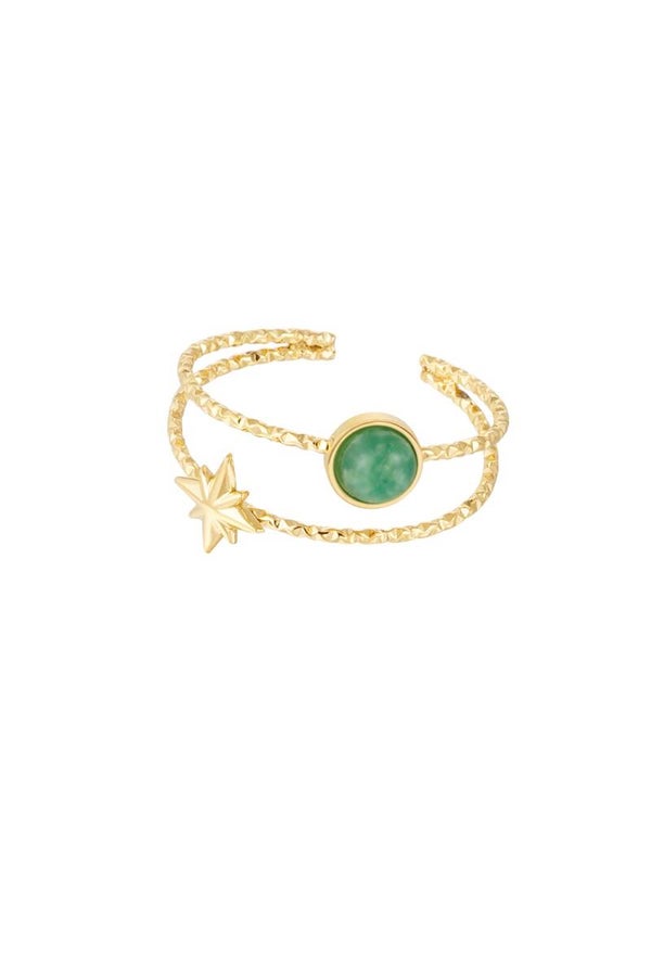 Ring Dubbel Star Goud - Groen Sale Item