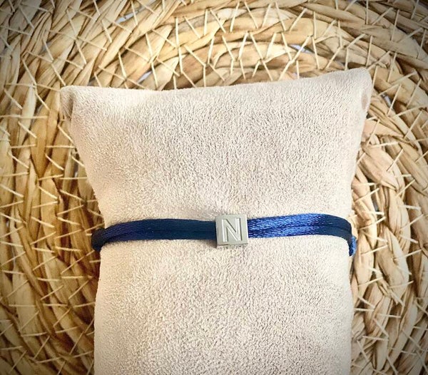 Satijnkoord Armbandje Initial Cube Zilver