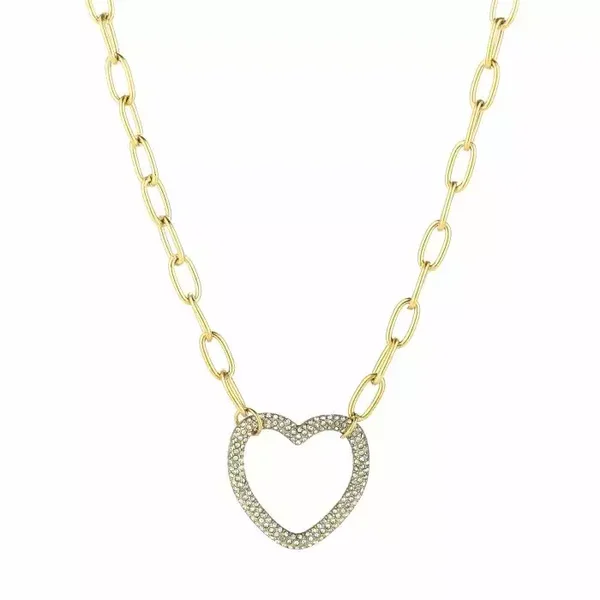 Ketting Schakel met Strass Hart Goud