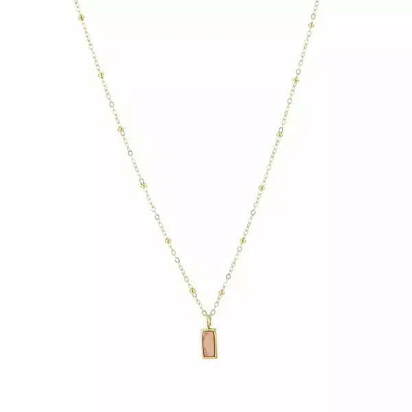 Ketting Bedel met Roze Natuursteen Goud