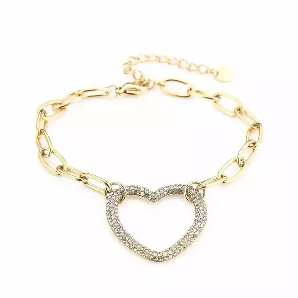 Armband Schakel met Strass Heart Goud