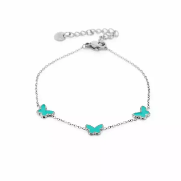 Armband Vlindertjes Turquoise - Zilver