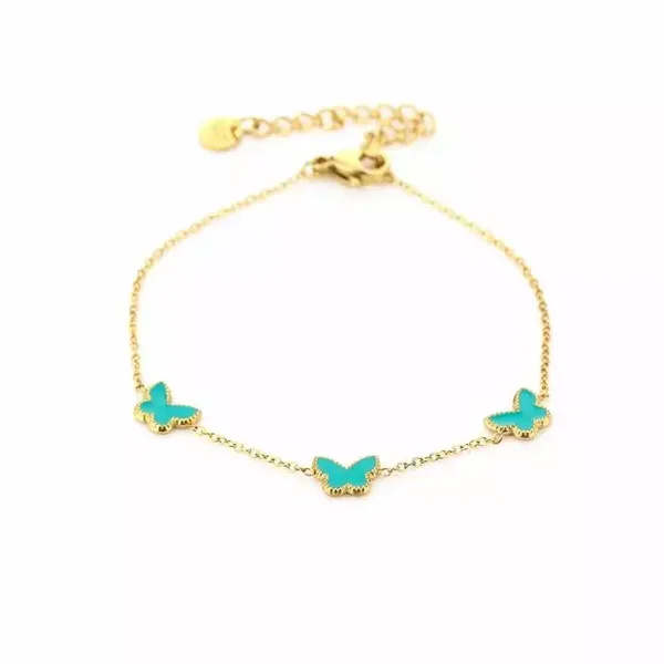 Armband Vlindertjes Turquoise Goud